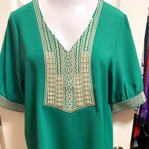 Lovely Emerald Green top with Gold embroidery Size L